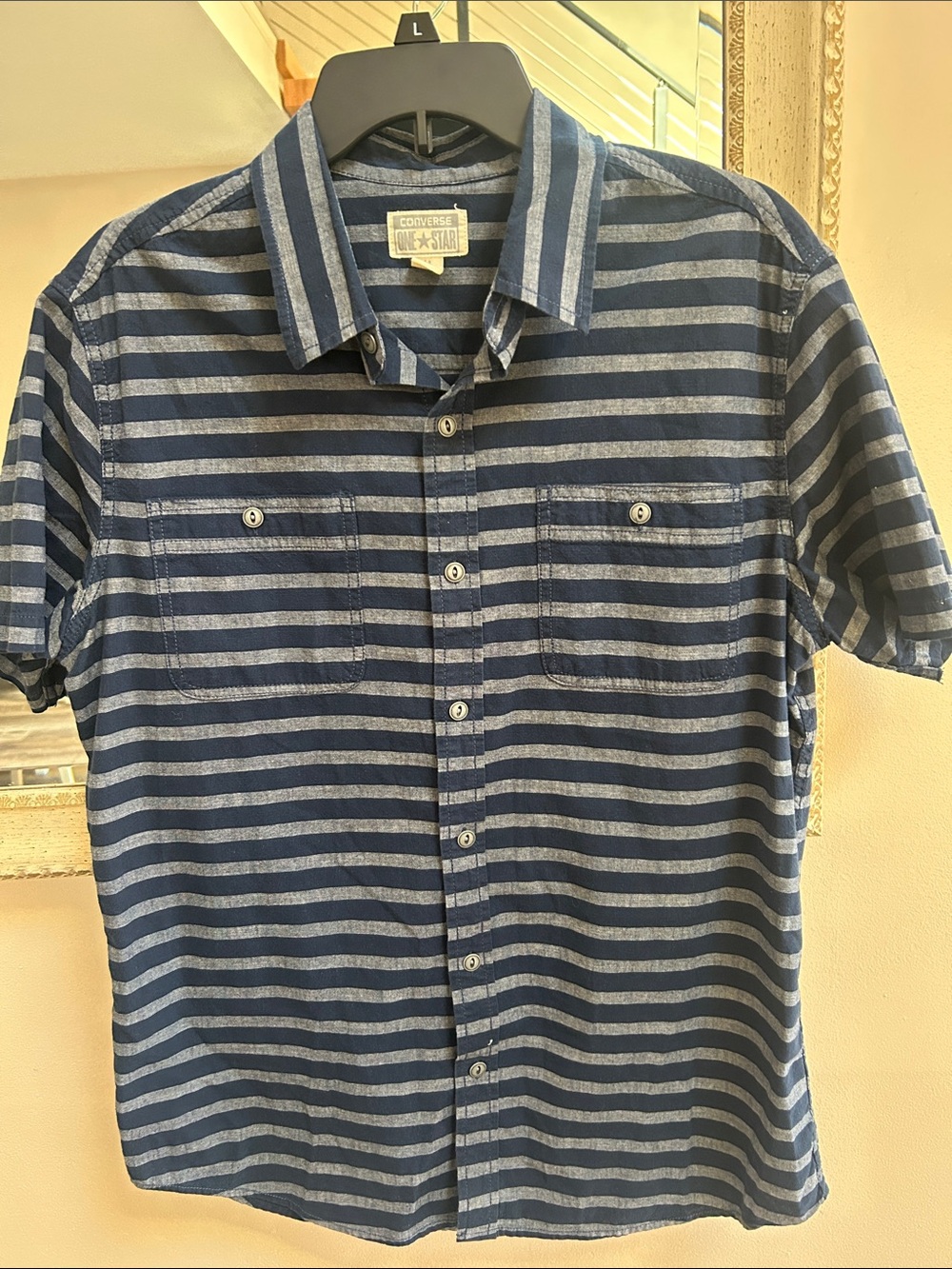 Converse Men’s Blue and Light Blue Striped Button-Down Shirt